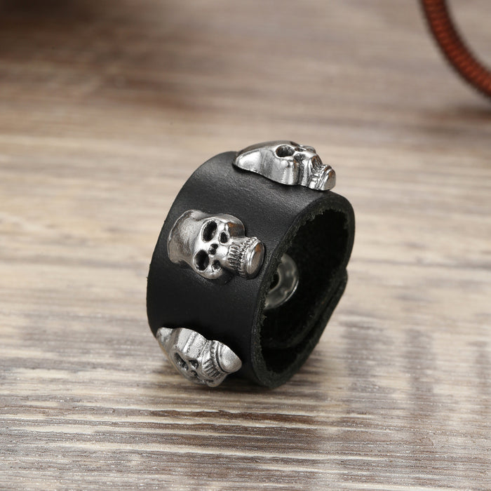 Wholesale Vintage punk leather ring, niche vintage cowhide ring, turquoise ring accessory