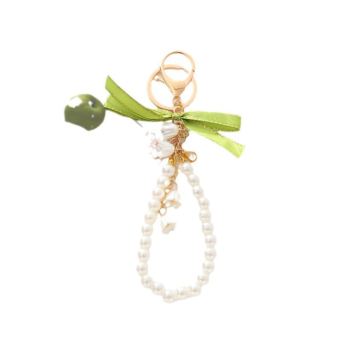 Wholesale Green Ribbon Mori Style Orchid Keychain Pendant for Stall Girls