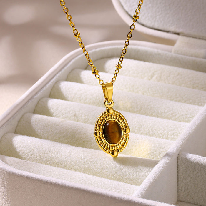 Wholesale stainless steel  turquoise clavicle chain tiger eye stone necklace