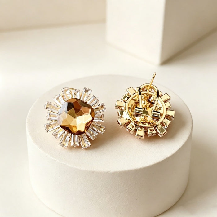 Wholesale Copper CZ Sunflower Earrings Geometric Design Party Jewelry Accessory