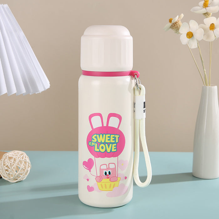 Wholesale Stainless Steel Thermos Cup Toast Rabbit Cute Graffiti Double Drink Cup  with Lanyard Children' s Water Cup