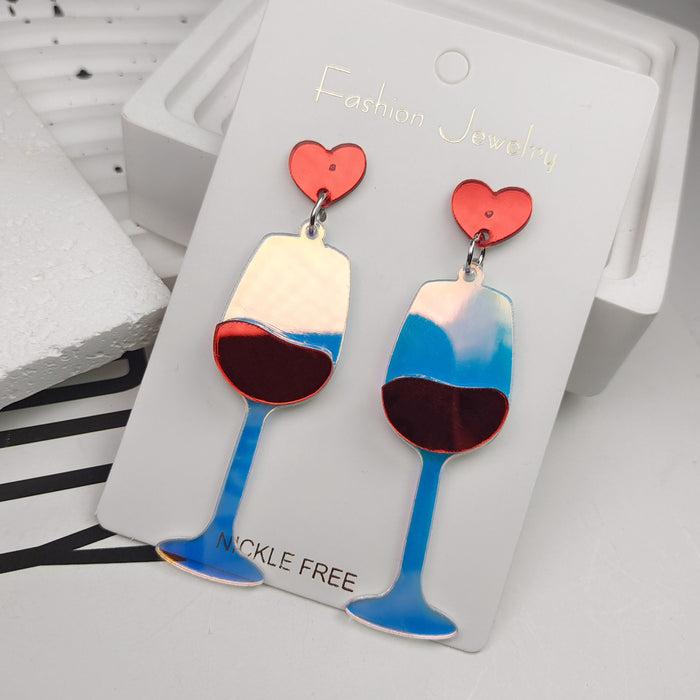 Wholesale High-foot Red Wine Glass Acrylic Cartoon Earrings JDC-ES-JiaYi010