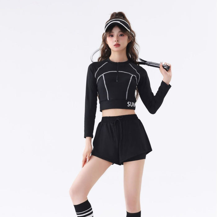 Wholesale New Long Sleeve Sunscreen Split Flat Corner Two Piece Sports Split Swimsuit