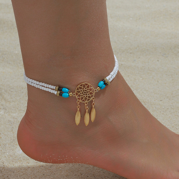 Wholesale Bohemian Dream Catcher Anklet Alloy Tassel Travel Gift MOQ≥2