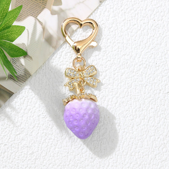 Wholesale Zinc Alloy Strawberry Keychain Pendant Bow Heart Design Sweet Style Boutique Resale Car Key Accessory