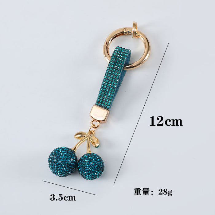 Wholesale Leather Cord with Diamond-Studded Cherry Keychain Pendant