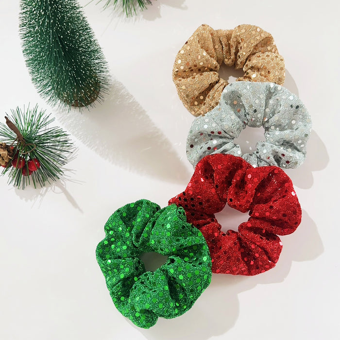 Wholesale Polka dot sequined mesh large intestine hairband high elastic ponytail female high-grade fabric headband Christmas hair accessories