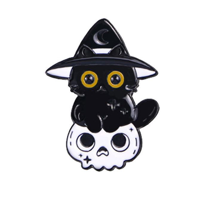 Wholesale  black cat skull cartoon brooch cute cat sweet collar pin metal badge