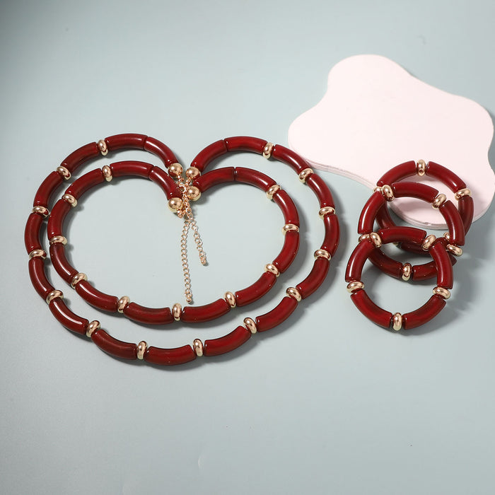 Wholesale multi-layered stacked bamboo necklace bracelet suit all-match temperament women's