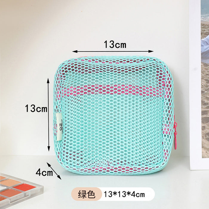 Wholesale mini coin purse large capacity mesh cosmetic bag dopamine mesh cloth lady mouth red envelope color