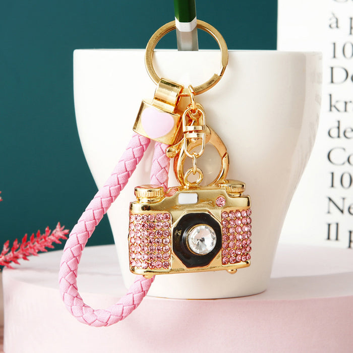 Wholesale Crystal rhinestone camera car keychain cute creative pendant keychain ring