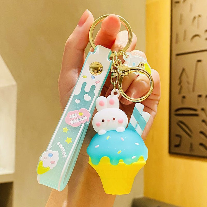 Wholesale Creative Cartoon Cute Ice Cream Bunny Resin Doll Keychain JDC-KC-XingLao010