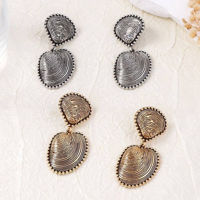 Wholesale Light luxury high-end alloy vintage style scallop texture geometric ocean earrings versatile casual earrings