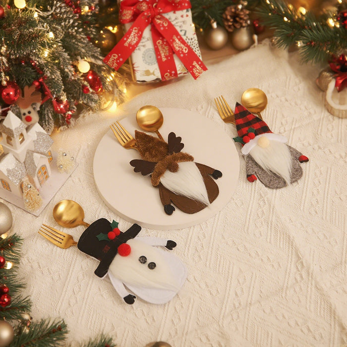 Wholesale Christmas decorations cartoon  doll knife and fork set dwarf tableware set dining table dress up props