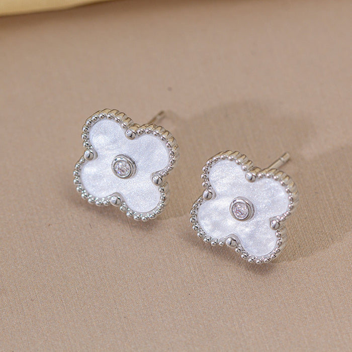 Wholesale Copper Inlaid Zircon Four-Leaf Clover Jewelry Set MOQ≥2