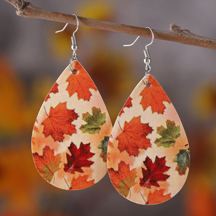 Wholesale Thanksgiving turkey pumpkin maple leaf water drop pu leather earrings
