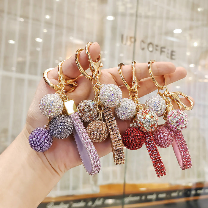 Wholesale Diamond-studded round ball pendant accessory  colorful rhinestone couple bag charm keychain