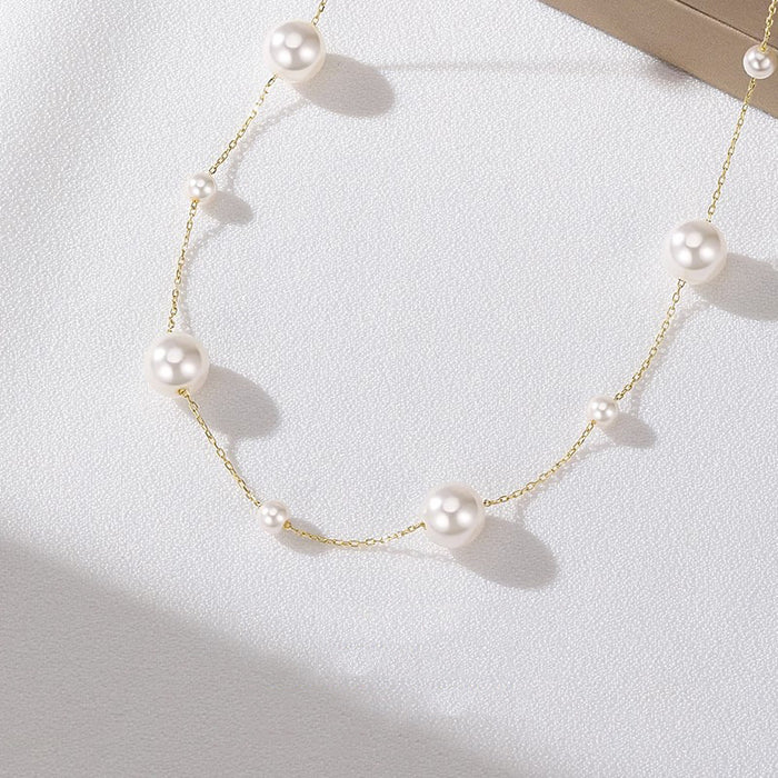 Wholesale Titanium steel pearl necklace sweater chain long bead light luxury niche tassel collarbone chain neck chain