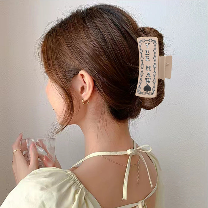 Wholesale Western Cowboy Style Cactus English Letters Leather Women' s Hair Clip Grab Shark Clip