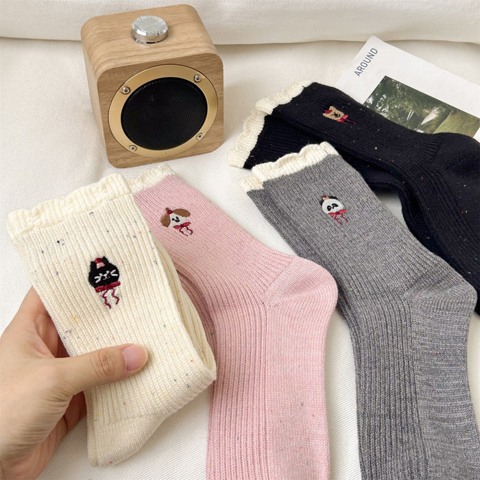 Wholesale Cute cashmere mid tube socks embroidered lace long socks stacked socks