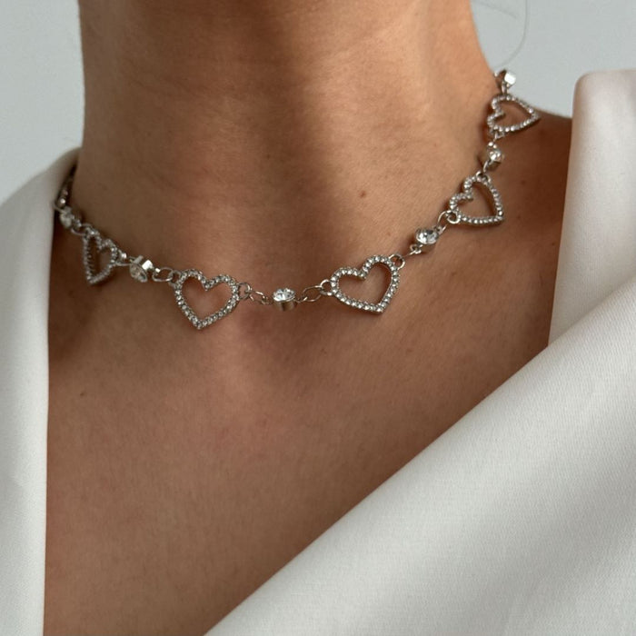 Wholesale 3 pcs/set Flash diamond hollow love necklace clavicle chain bracelet earrings