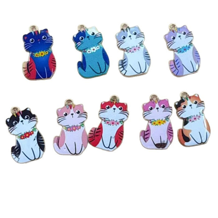 Wholesale 10pcs Cartoon DIY Alloy Printed cat Earrings,  Necklace,  Bracelet,  Keychain Pendant