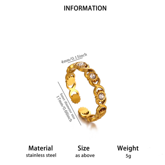 Wholesale Stainless Steel Geometric Open Ring with Micro-Set Zircon Gold Finish Trendy