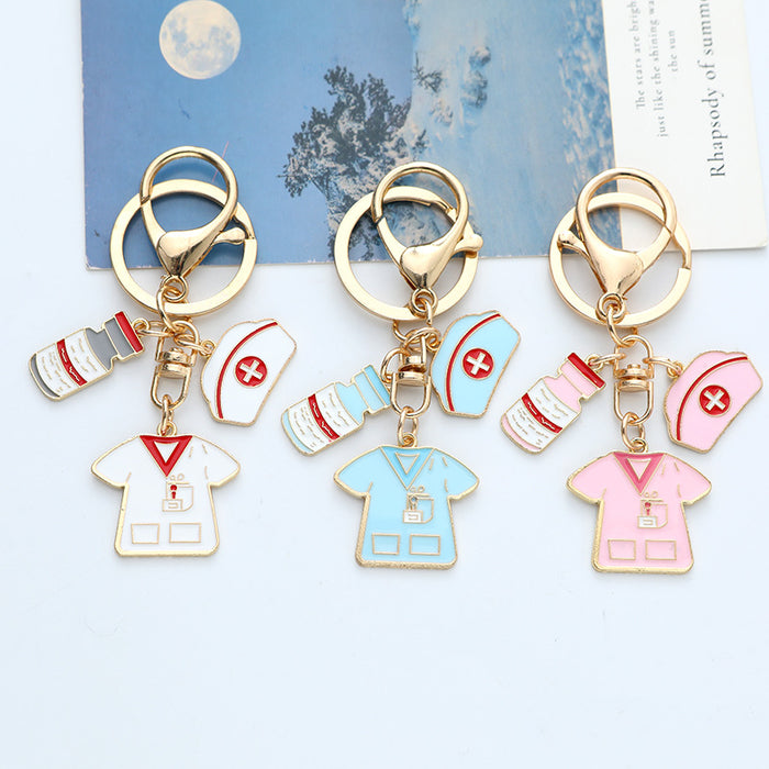 Wholesale Nurses'  Day Pink Metal Keychain Pendant Diy Alloy Oil Dropping Accessories