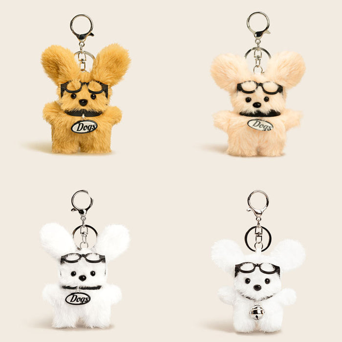 Wholesale Glasses Straw Puppy Plush Keychain