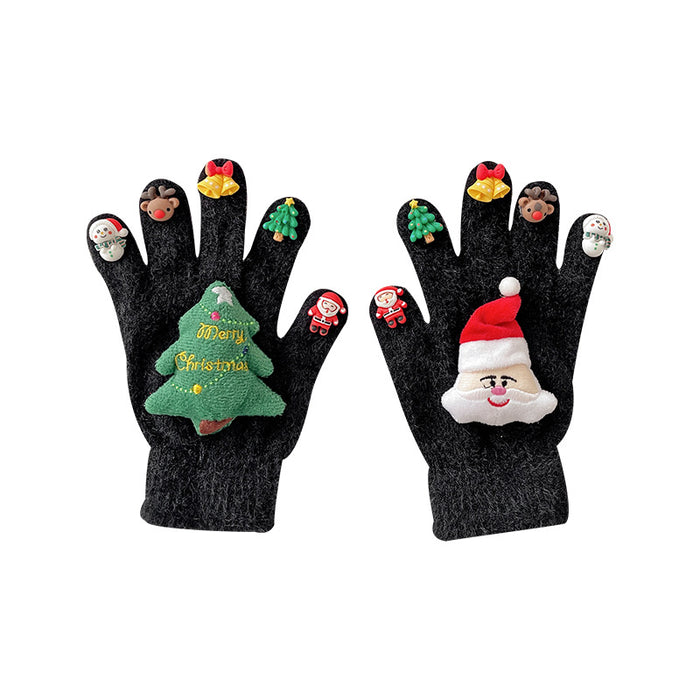 Wholesale Christmas Gloves Men' s and Women' s Winter Cross-border Doll Plush Warm Outdoor Riding Student Five-finger Gloves