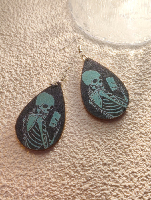 Wholesale Halloween Ghost Bat Spider Skull Wood Earrings JDC-ES-Pushe003