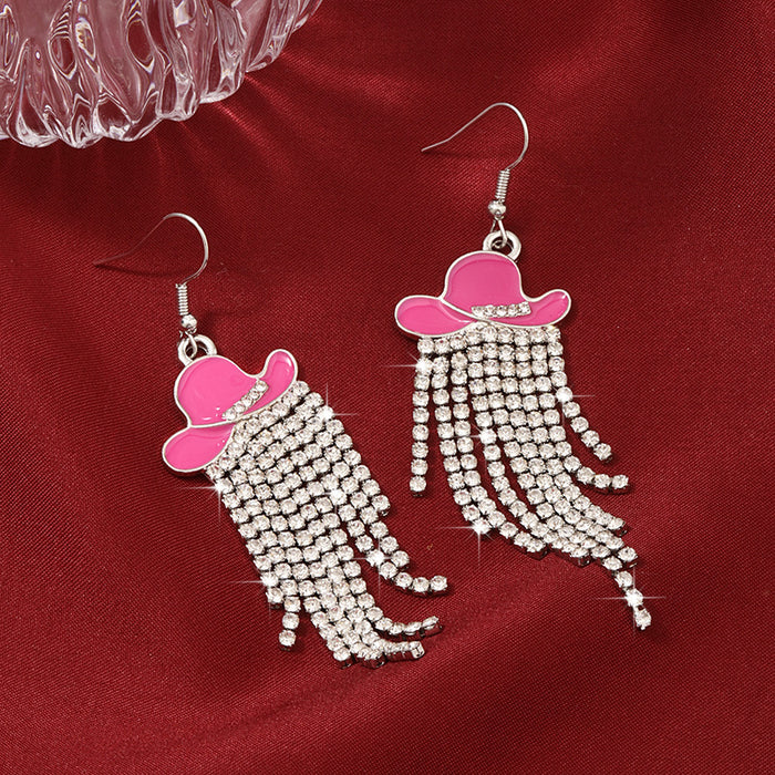 Wholesale Earrings, tassel denim hat, earrings, long earrings, full diamond, high-end, light luxury accessory