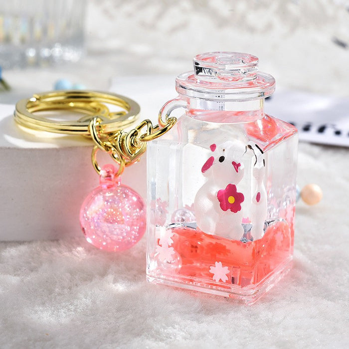 Wholesale Quicksand Bottle Cartoon Kitten Keychain