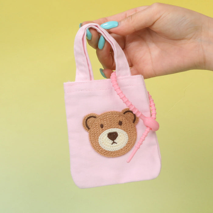 Wholesale Stylish Canvas Bear Coin Purse Handbag Keychain Pouch Cute Cartoon Design