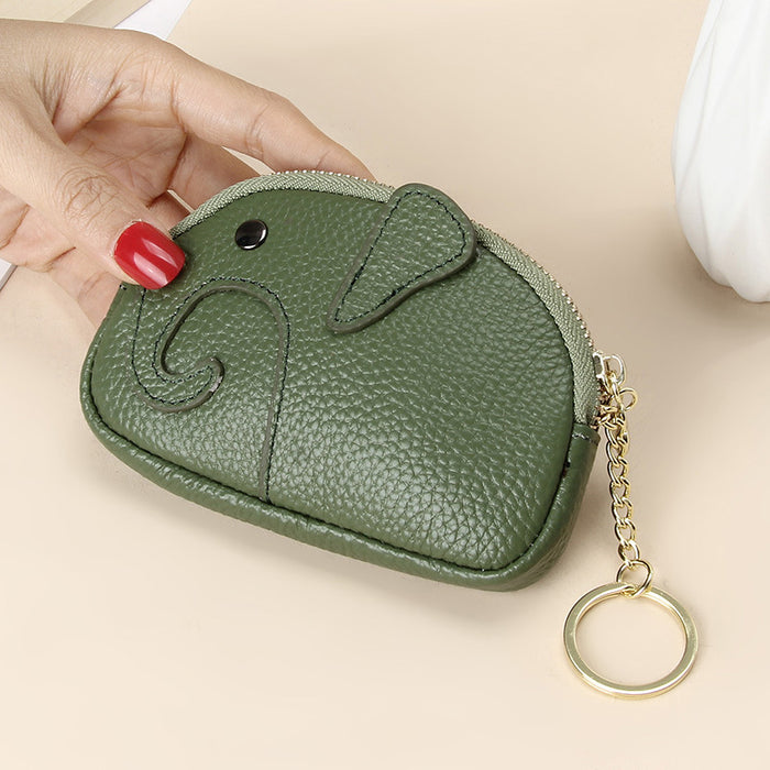 Wholesale Creative Keychain Coin Bag Cute Cartoon Baby Elephant Mini Coin Bag Leather Coin Purse for Women