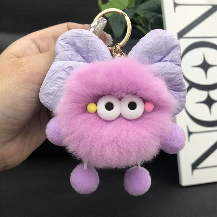 Wholesale Cute plush butterfly knot charcoal ball pendant keychain