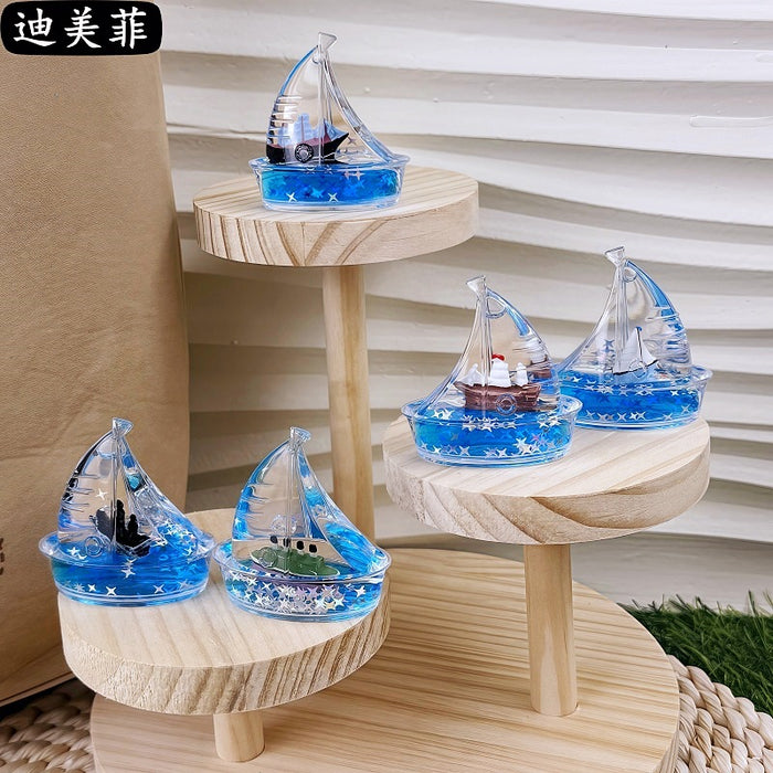 Wholesale Creative Floating Cartoon  Decompression Liquid Sailing Crafts Ornaments Transparent Oil Leakage Acrylic Gift