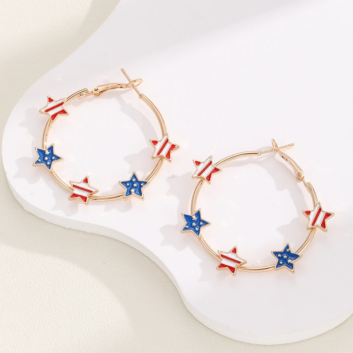 Wholesale New pentagram national flag oil drop earrings European and American fashion star earrings