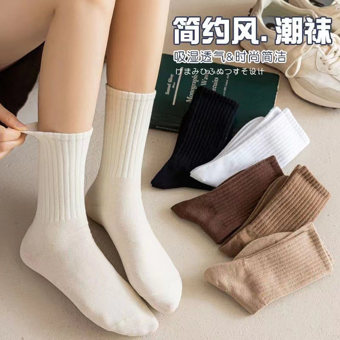 Wholesale Stacked socks, mid length socks, solid color vertical stripes, casual sports style, long socks for spring and autumn