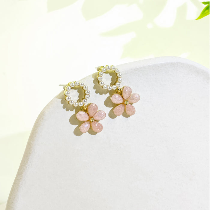 Wholesale Pink Cherry Blossom Pearl Earrings JDC-ES-QingH008