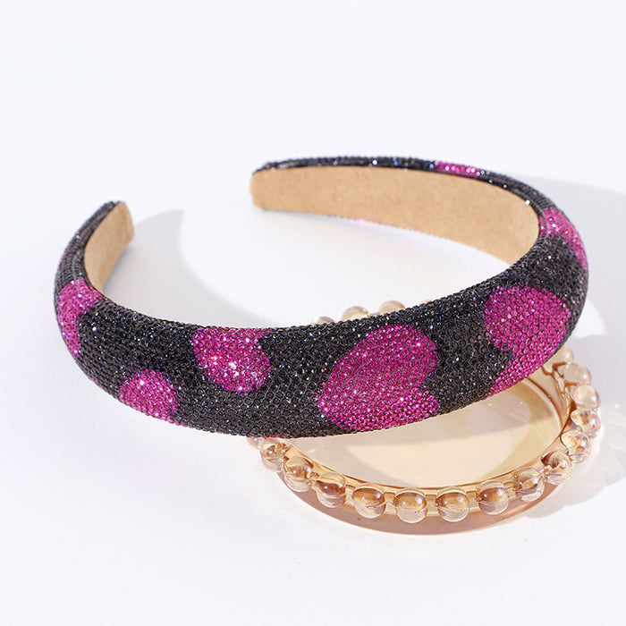 Wholesale Love heart rhinestone full diamond headband sponge high skull top female headband hair accessories