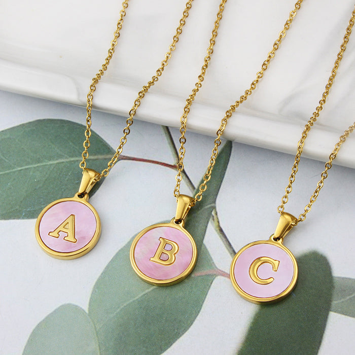 Wholesale Stainless Steel Round Pink Shell 26 Letters Necklace JDC-NE-BaiTian006