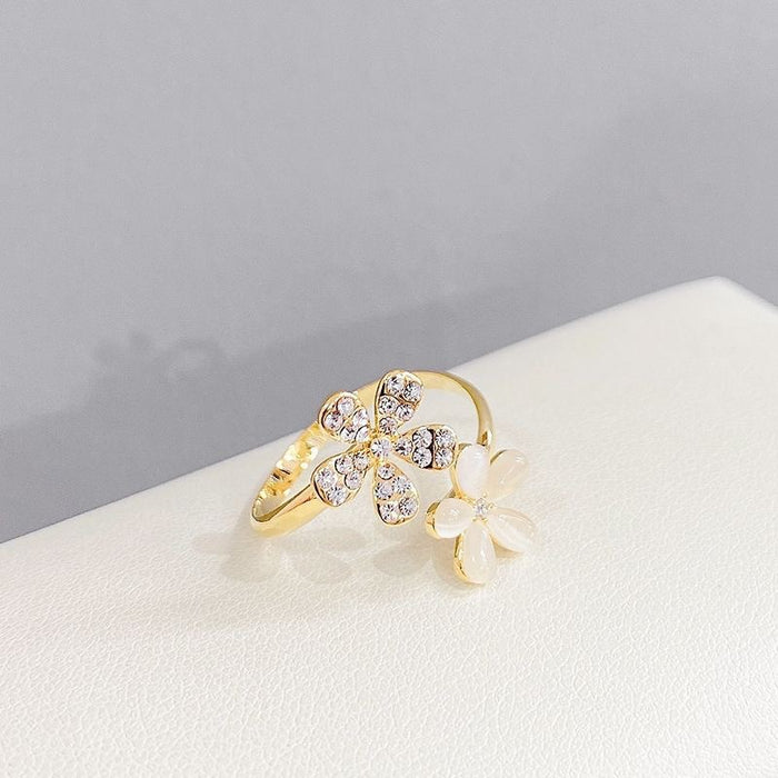 Wholesale Cat's Eye Stone Exquisite Small Flower Open Ring, niche and high-end, index finger ring, daisy petal ring