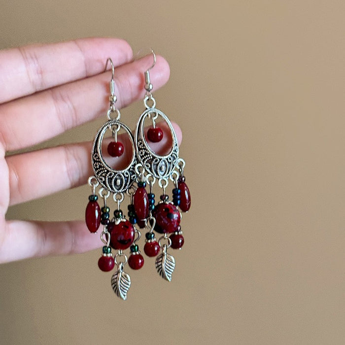 Wholesale Tassel Crystal Beaded Earrings Women's Retro  Ear Hook Ear Jewelry