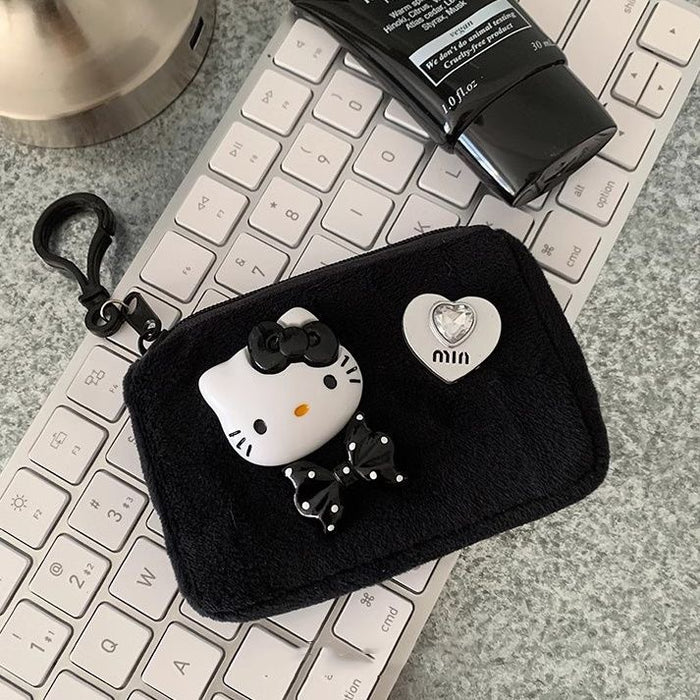 Wholesale Plush Cat Coin Purse Bag Charm Soft Polyester Cute Black Bow Design Zipper Closure