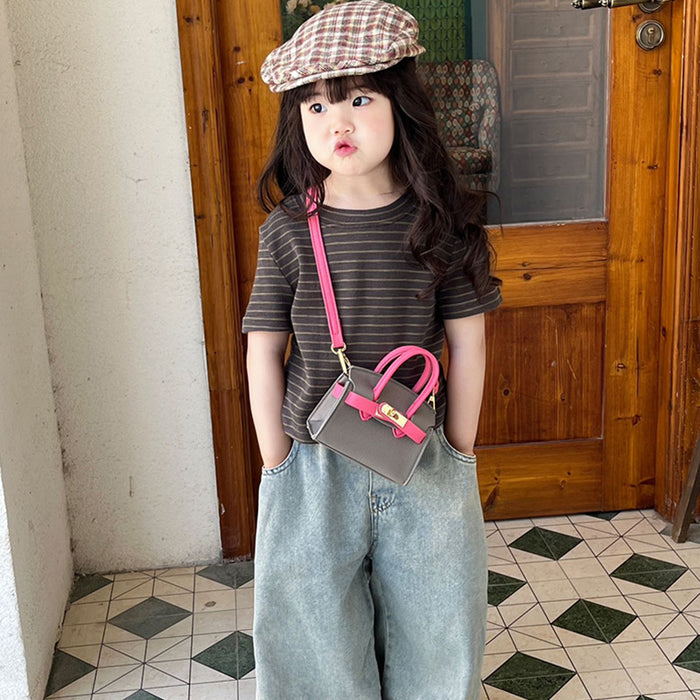 Wholesale New fashionable lychee patterned mini Kelly bag for girls, contrasting color crossbody bag