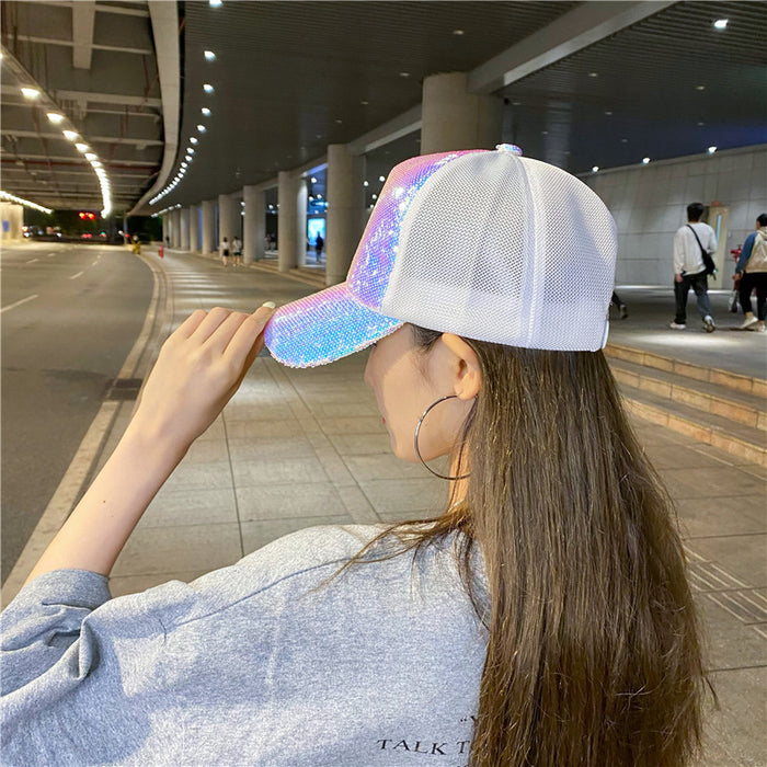 Wholesale Hat Colorful Sequined Large Brim Mesh Hat Street Baseball Cap Mesh Breathable Sun Hat