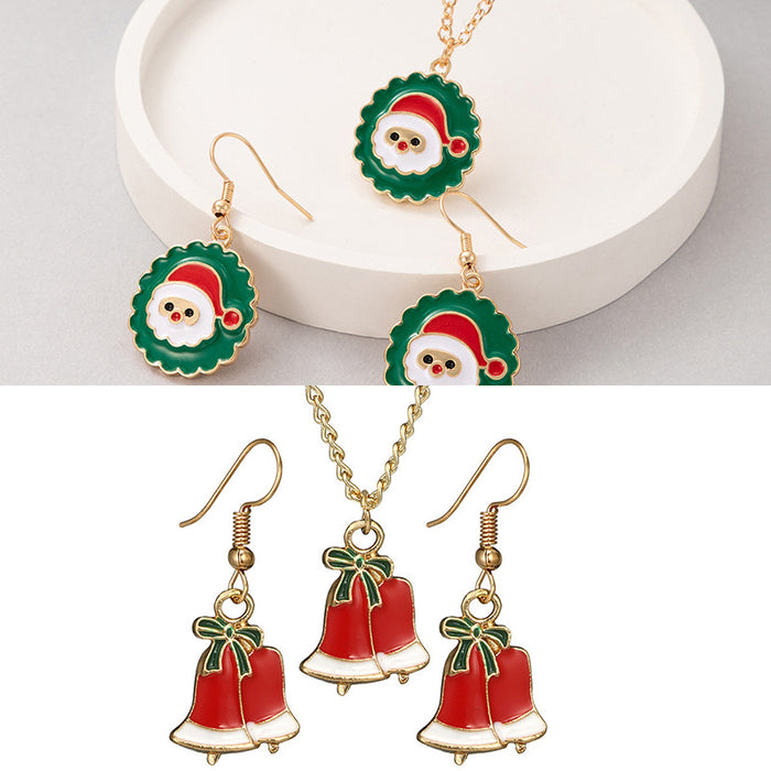 Wholesale Christmas Alloy Drip Oil  Earring and Necklace Set Geometric Design Holiday Fashion Accessory MOQ≥2