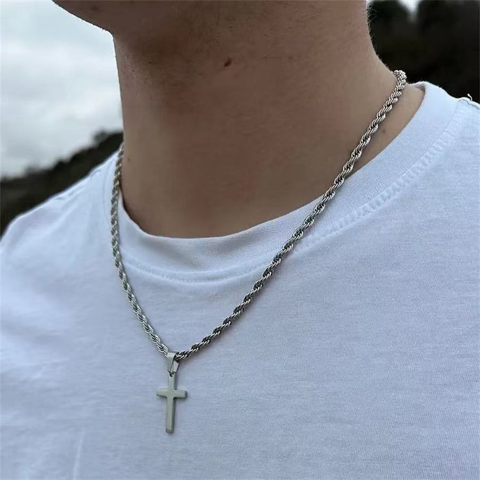 Wholesale Stainless steel plated cross pendant Fried Dough Twists chain necklace
