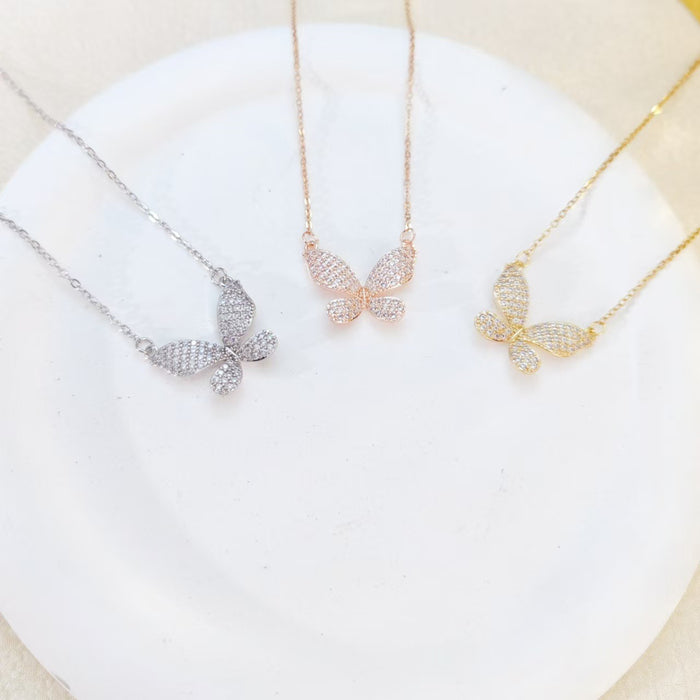 Wholesale Micro inlaid butterfly necklace with full diamonds, female niche design, fashionable temperament, versatile collarbone chain
